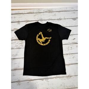 Pele Official Black Graphic T-Shirt Gold Soccer Logo Brazil Size P Small